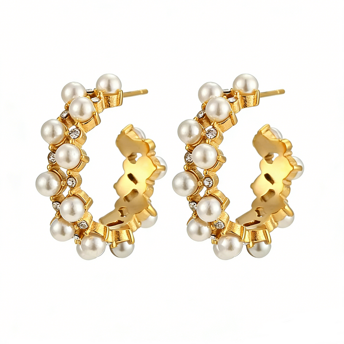 Pearl and gold hoops