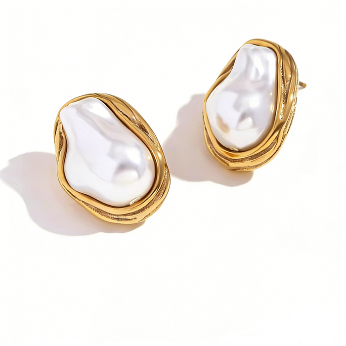Organic pearl studs gold plated