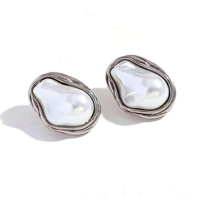 Organic pearl studs silver plated