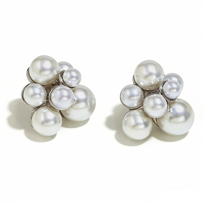 Pearl cluster studs silver